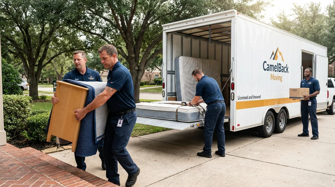 Crew loading residential truck for cross-state move from Addison, ME