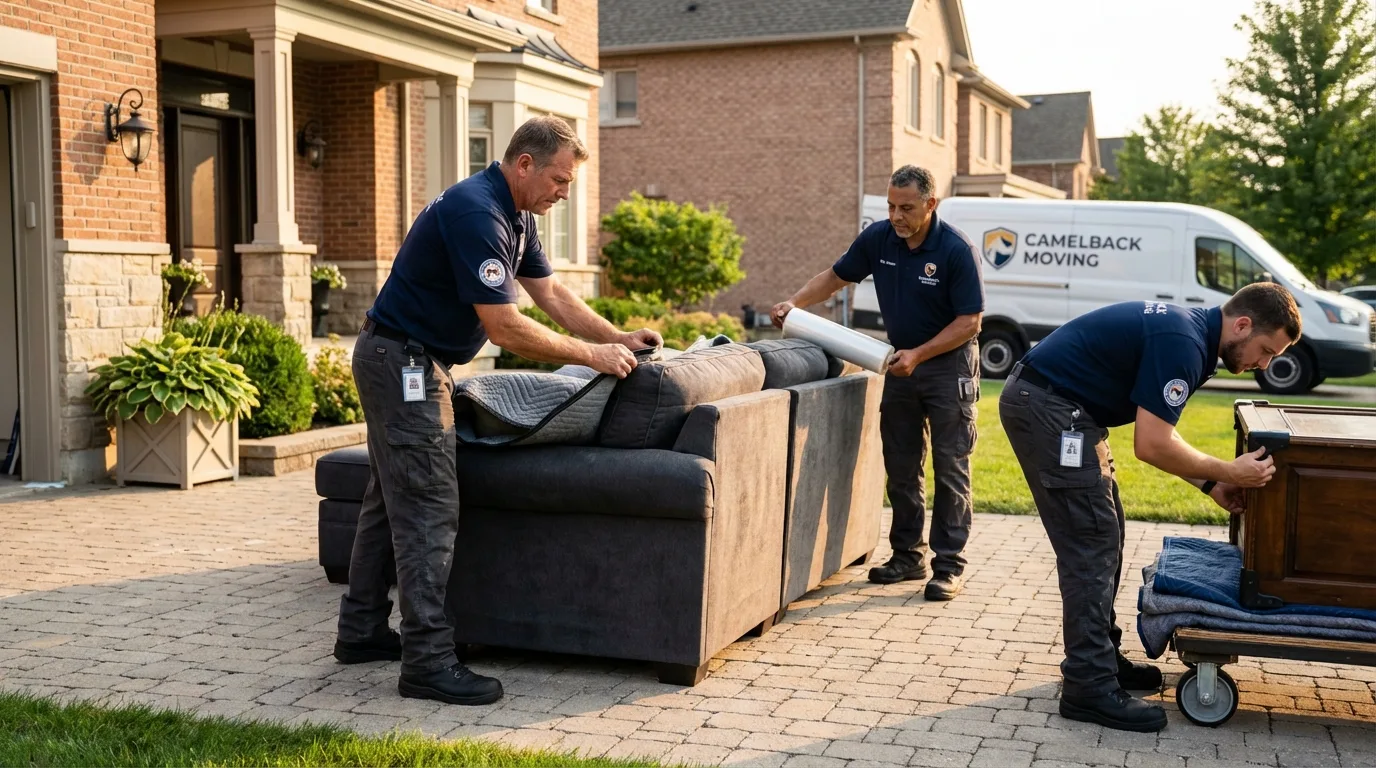 Large estate moving crew wrapping furniture in Addison, ME